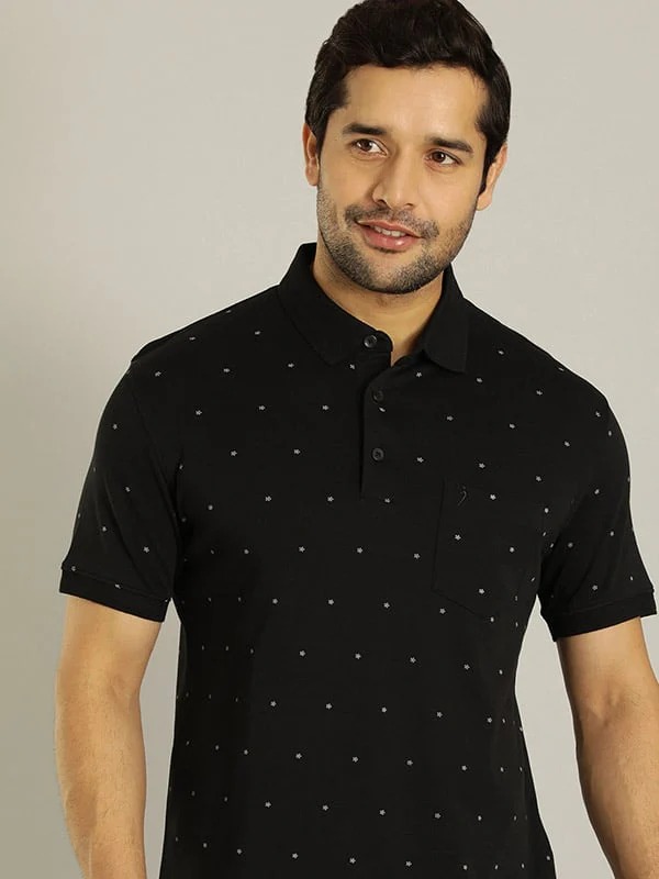 Indian Terrain Men's Half Sleeve Regular Fit Black Polo T-Shirt